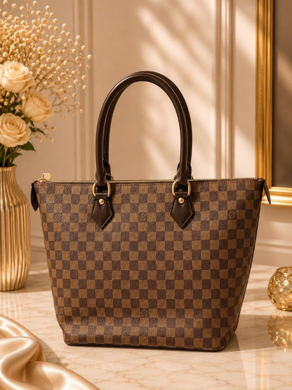 Authentic Louis Vuitton Saleya MM Damier Ebene Tote Bag